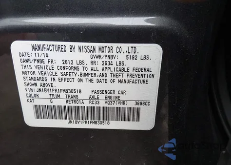 2015 Infiniti Q70L 3.7X z USA, uszkodzony, nr VIN JN1BY1PR1FM830518